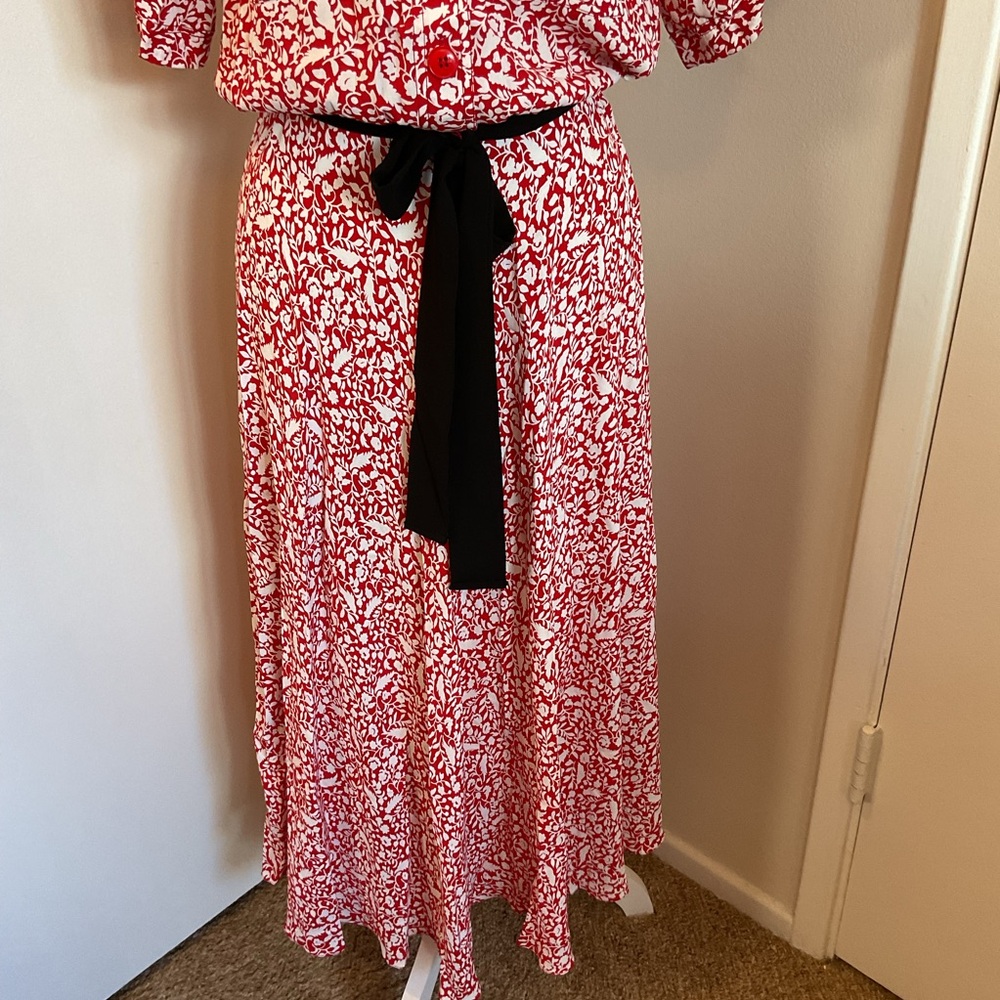 Vintage Maggy London Jeannene Booher Red Floral Rayon Dress Kentucky Derby 10 - Picture 3 of 6